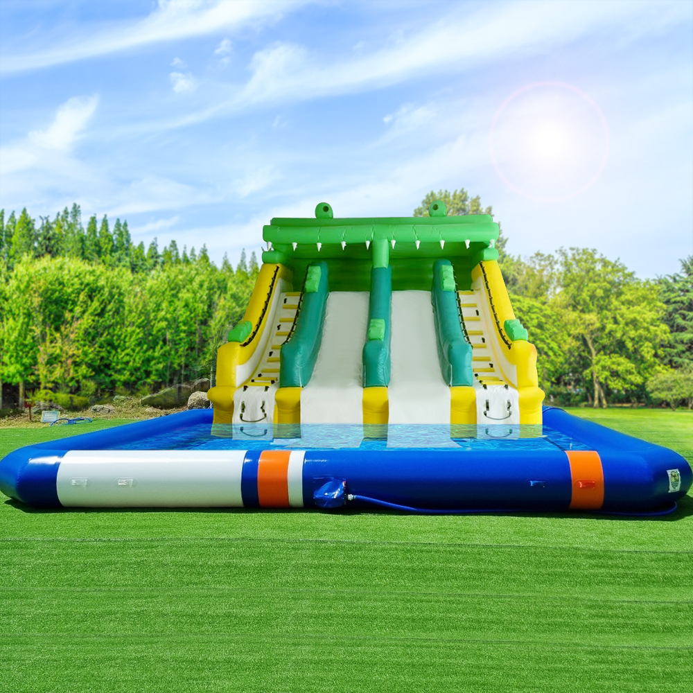 개구리슬라이드 4라인(에어풀장용) 6m(폭) x 5.5m(길이) 총높이 5m(h) 발딛는높이 2.6m